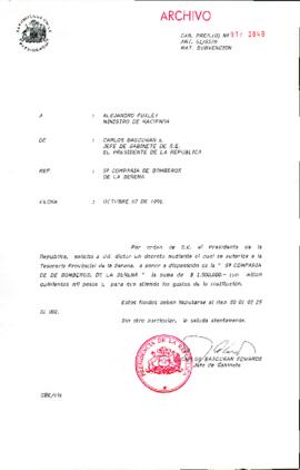 [Oficio del Jefe de Gabinete Presidencial dirigido al Ministro de Hacienda referente a la 5a Compañia de Bomberos de La Serena]