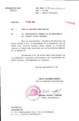 [Oficio  Gab. Pres. Ord. N° 0225 de Jefe de Gabinete Presidencial, remite copia de carta que se indica]
