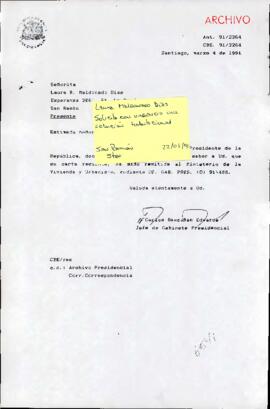 [Carta de respuesta de Jefe de Gabinete a la Sra. Laura Maldonado a solicitud de vivienda]