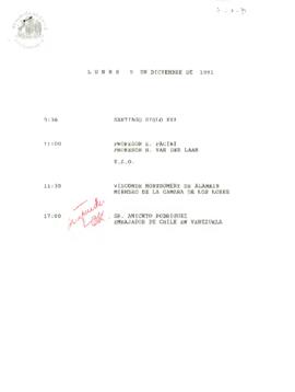Agenda Presidente Aylwin lunes 9 de diciembre de 1991