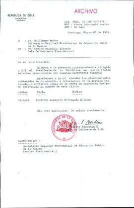 [Carta del Jefe de Gabinete de la Presidencia a SEREMI de Educación II Región]