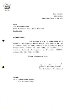 Carta renitida a la Intendencia Región Metropolitana