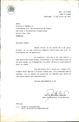 [Carta de respuesta del Jefe de Gabinete Presidencial dirigida al Presidente de los Recuperadores de Papel, Cartones y Excedentes Industriales