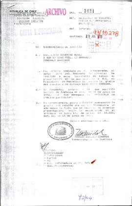 [Orden N° 2421 de División Judicial del Ministerio de Justicia por solicitud de indulto de Luís Pérez Cabezas]