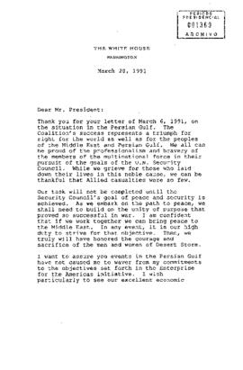 [Carta de George Bush dirigida al Presidente Patricio Aylwin Azócar]