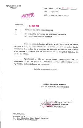 [Oficio  Gab. Pres. Ord. N° 2797 de Jefe de Gabinete Presidencial, remite copia de carta que se indica]