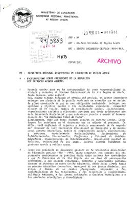 [Remite documento que resume la gestión de la Secretaría Regional Ministerial de Educación de la XI Región de Aysen en el período 1990-1993]