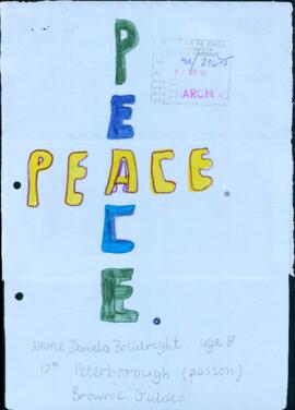 [Serie de dibujos y mensajes alusivos a la paz de la Girl Guides Association del Reino Unido dirigidos al Presidente Patricio Aylwin]
