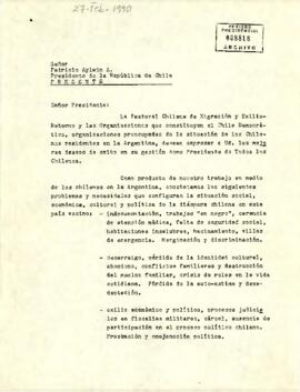 [Carta de Pastoral Chilena de Migración y Exilio-Retorno y otras organizaciones sobre postura frente al exilio]