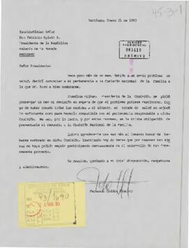 [Carta de renuncia de Fernando Coddou Placier a la Comisión Nacional de la Familia]