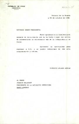[Carta de S.E El Presidente de la República a Presidente de la República Dominicana]