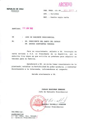 [Carta del Jefe de Gabinete de la Presidencia al Presidente del Banco del Estado de Chile]