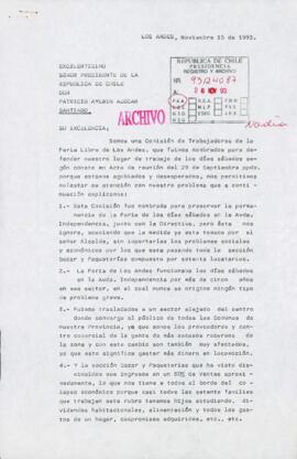 [Carta de la Comisión de Trabajadores de la Feria Libre de Los Andes dirigida al Presidente Patricio Aylwin]