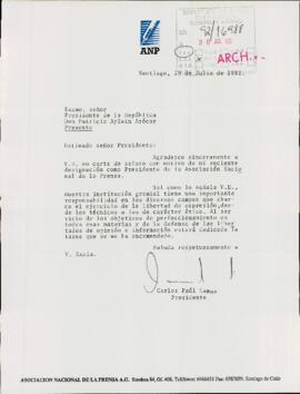 [Carta del Presidente de la Asociación Nacional de la Prensa dirigida al Presidente Patricio Aylwin]