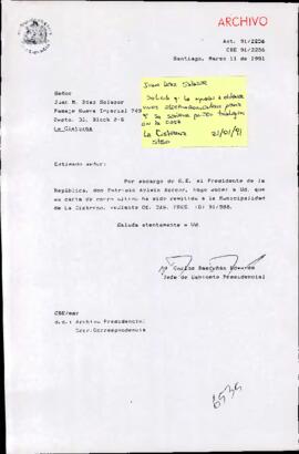 [Carta de respuesta de Jefe de Gabinete a Juan M. Díaz a solicitud de apoyo]