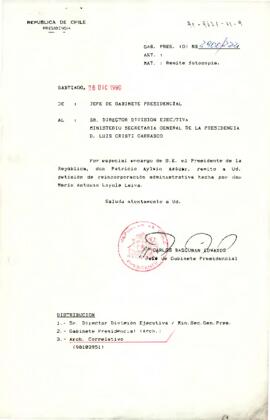 [Carta del Jefe de Gabinete Presidencial a Jefe de División Ejecutiva]