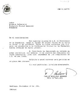 Carta de invitación al presidente por la fundación Konrad Adenauer