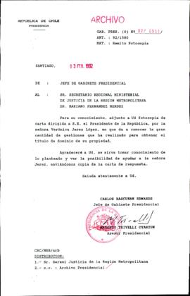 [Carta de Jefe de Gabinete de la Presidencia a SEREMI de Justicia Región Metropolitana]