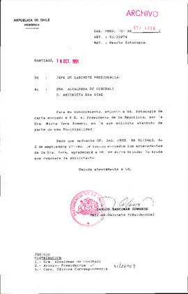[Oficio del Jefe de Gabinete Presidencial dirigido a la Alcaldesa de Conchalí, Sra. María Antonie...