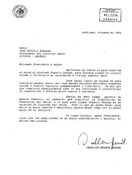 [Carta del Presidente Patricio Aylwin al Presidente del Gobierno Vasco]