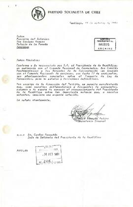 [Carta del Secretario General del Partido Socialista al Ministro del Interior]