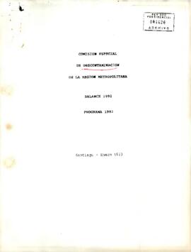 Comisión Especial de Descontaminación de la Región Metropolitana  - Balance 1992 - Programa 1993
