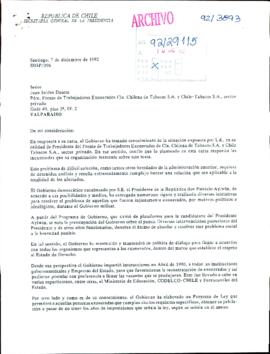 [Carta de Subsecretario General de la Presidencia a situación de exonerados políticos de Chile Tabacos S.A.]