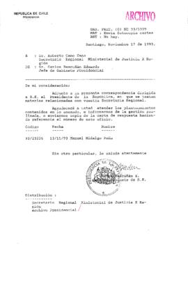 [Oficio Gab. Pres. N° 5909 de Jefe de Gabinete Presidencial, remite copia de carta que se indica]