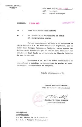 [Oficio Gab. Pres. Ord. N° 3856 de  Jefe de Gabinete Presidencial, remite copia de carta que se indica]