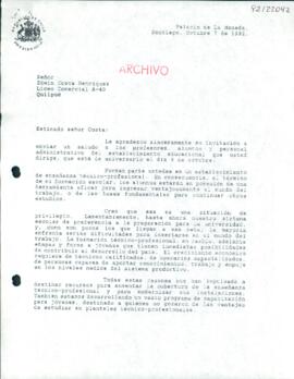 [Carta de respuesta del Presidente Patricio Aylwin dirigida al Director del Liceo Comercial A-40 de Quilpue]