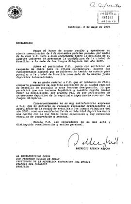 [Carta de S.E El Presidente de la República a Presidente de la República Federativa de Brasil]