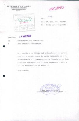 [Oficio del Subsecretario de Agricultura dirigido al Jefe de Gabinete Presidencial, referente a situación de habitantes del Valle Quinqén]