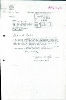 [Remite copia de Acuerdo entre Biblioteca Nacional y Sociedad Estatal Quinto Centenario de España]
