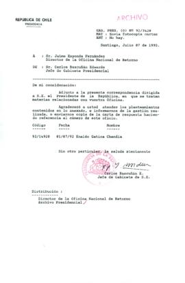 [Carta del Jefe de Gabinete de la Presidencia a Director de la Oficina Nacional de Retorno]