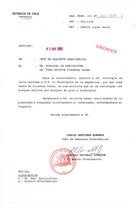 [Carta del Jefe de Gabinete de la Presidencia al Ministro de Agricultura]