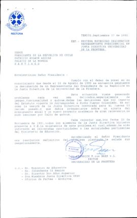 [Carta del rector de la Universidad de La Frontera dirigida al Presidente Patricio Aylwin]