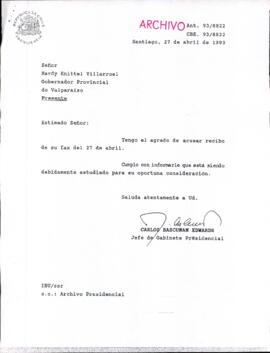 [Respuesta del Jefe de Gabinete de la Presidencia a Gobernador Provincial de Valparaíso, Hardy Knittel por solicitud de audiencia]