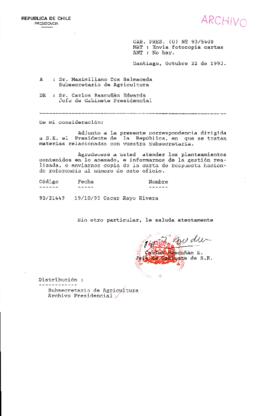 [Oficio Gab. Pres. Ord. N° 5408 de Jefe de Gabinete Presidencial, remite copia de carta que se indica]