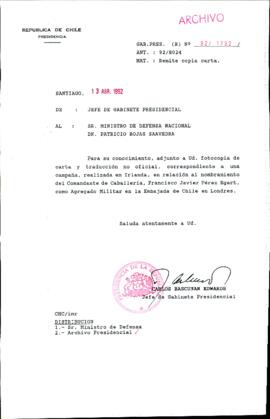 [Carta del Jefe de Gabinete de la Presidencia a Ministro de Defensa]