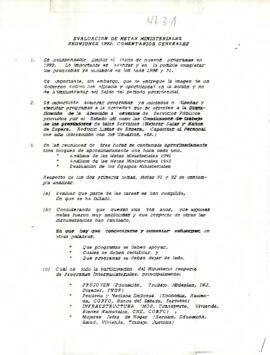 Evaluación de metas ministeriales reuniones 1992: comentarios generales