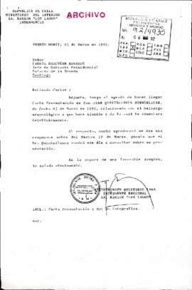 [Carta del Intendente de la Región de Los Lagos dirigida al Jefe de Gabinete Presidencial, referente a hallazgo arqueológico]