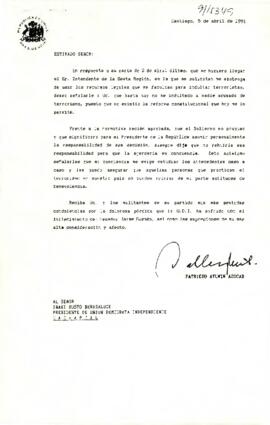[Carta dirigida a Iñaki Bustos Presidente Unión Demócrata Independiente]