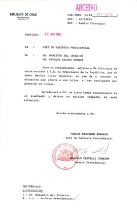 [Carta del Jefe de Gabinete de la Presidencia a Ministro del Interior]