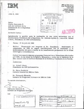 [Carta de IBM Chile para solicitud de audiencia con Presidente de de IBM Latinoamericana. Robeli Libero con el Pdte. Aylwin]