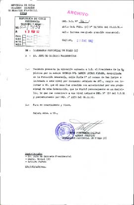 [Carta del Gobernador Provincial de Ñuble dirigida al Jefe de Gabinete Presidencial, referente a resultado atención caso social]