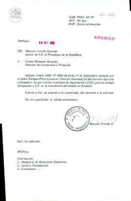 [Carta de Asesor de la Presidencia a Director de Protocolo del Ministerio de Relaciones Exteriores]