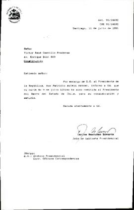 [Carta de respuesta dirigida al Sr. Víctor Castillo remitiendo su carta al Presidente del Banco del Estado]
