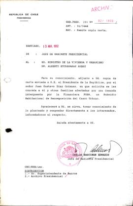 [Carta del Jefe de Gabinete de la Presidencia a Ministro de Vivienda y Urbanismo]