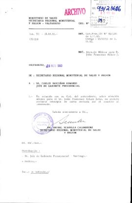 [Oficio de la Secretaria Regional Ministerial de Salud de la Región de Valparaíso dirigido al Jefe de Gabinete Presidencial,