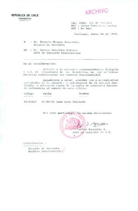 [Carta del Jefe de Gabinete de la Presidencia a Alcalde de Recoleta]